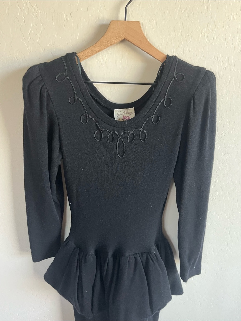 VTG Sweet Things Black Peplum Dress Scoop Neck Embroidery Whimsigoth Grunge Y2K - Picture 5 of 7